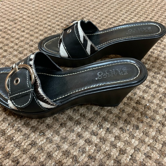 Franco Sarto Womens Calf Hair Zebra Print Black Leather Slide Sandals Heels - Picture 2 of 5